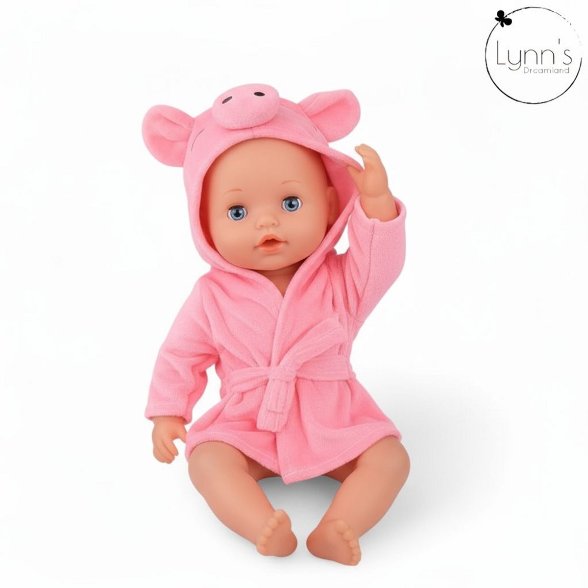 Lynns poppenkleertjes - Geschikt voor Babypop - Roze badjas - Varken - Poppenkleding voor 43cm pop - In cadeauzakje